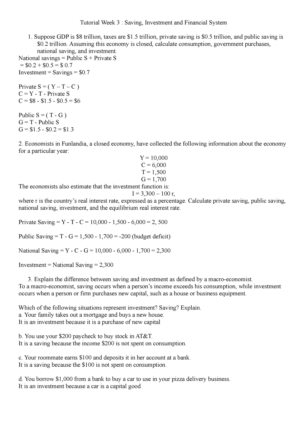 BE 1201 Tutorial 3 1 Suppose GDP Is 8 Trillion Taxes Are 1 5 