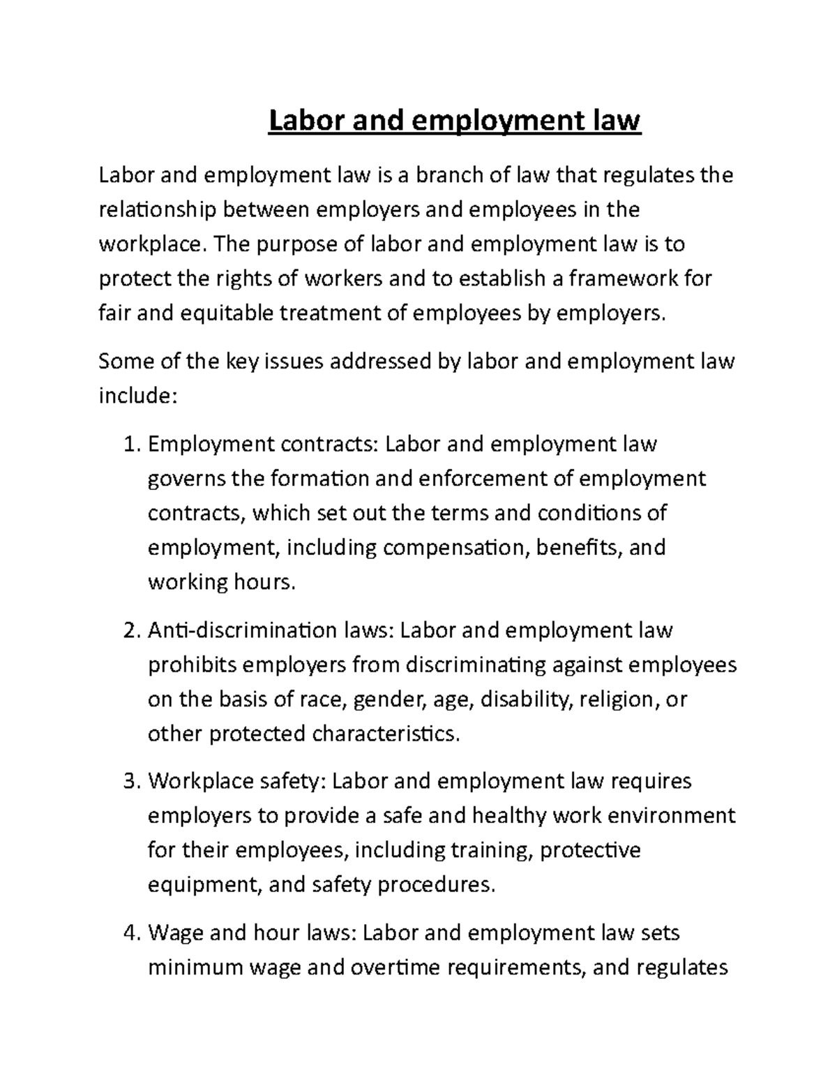 Labour and employment law - The purpose of labor and employment law is ...