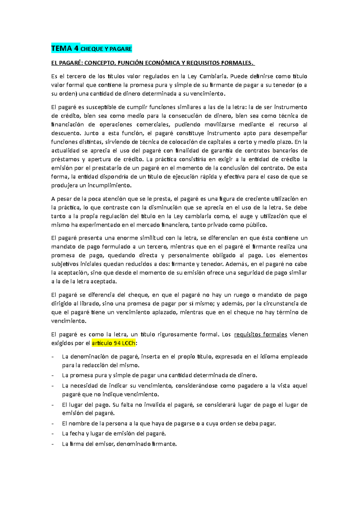 Tema 4 Cheque Y Pagare Apuntes 4 Tema 4 Cheque Y Pagare El PagarÉ Concepto FunciÓn 1363