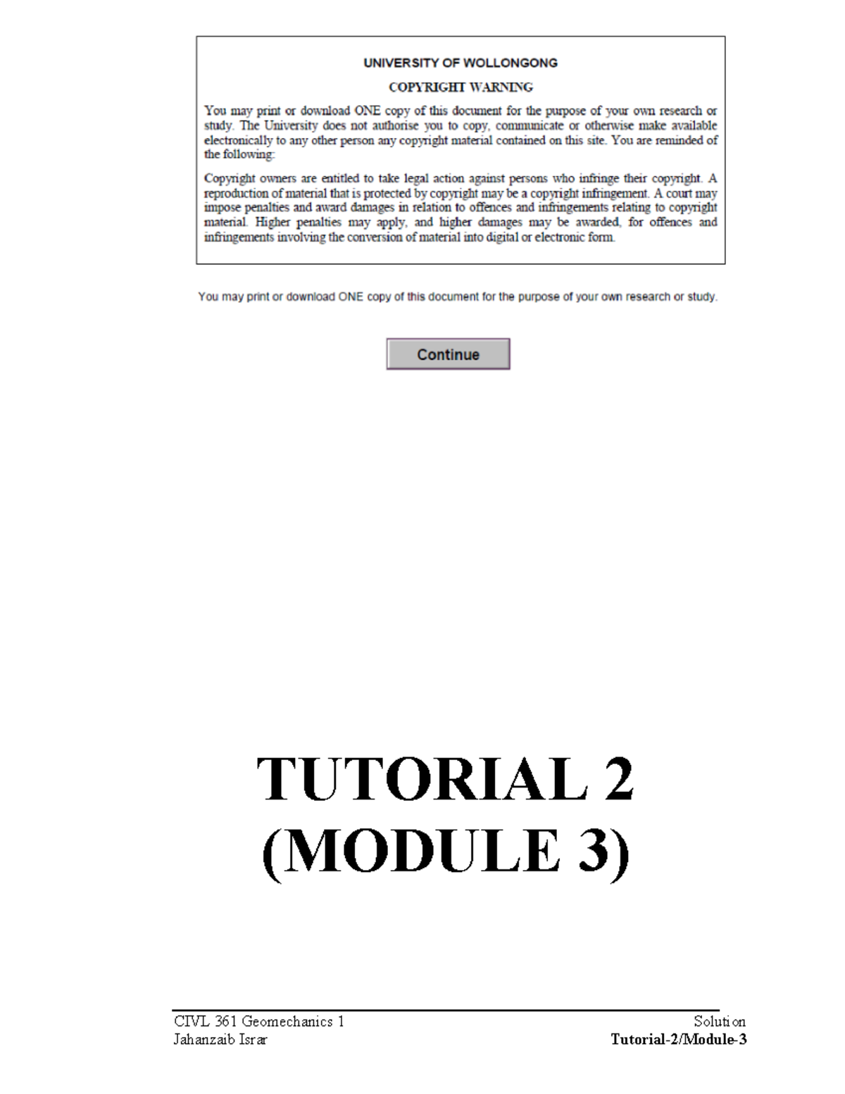Tutorial 3 - CIVL 361 Geomechanics 1 Solution TUTORIAL 2 (MODULE 3 ...