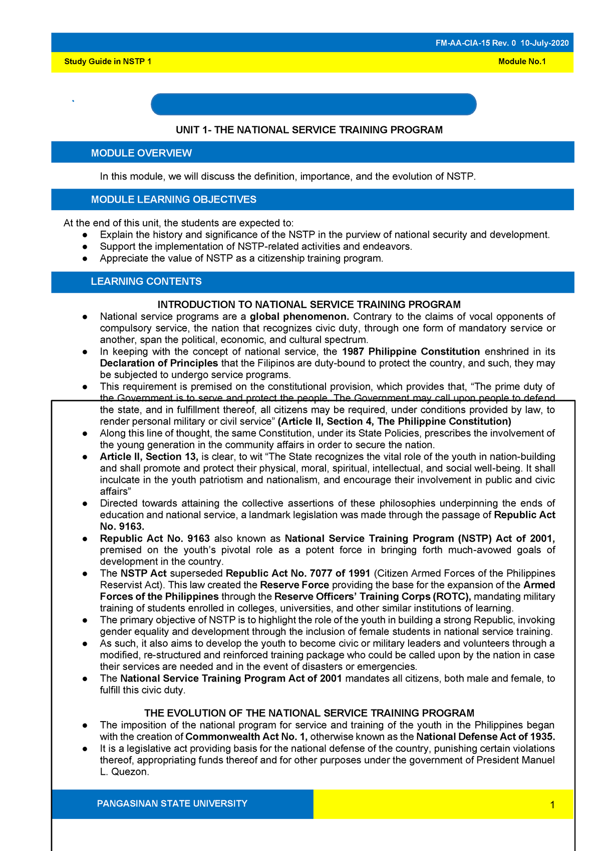 Study Guide -1-Evolution-of-NSTP Complete Lecture - Readings in ...