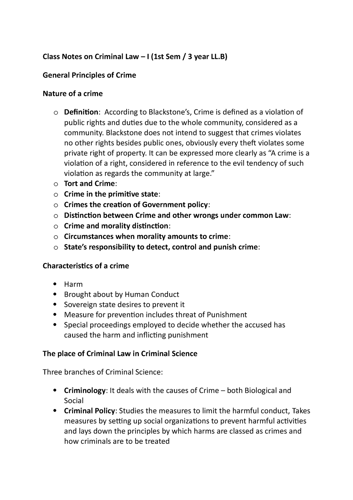 LLB Notes- Criminal Law -I - Class Notes On Criminal Law – I (1st Sem ...