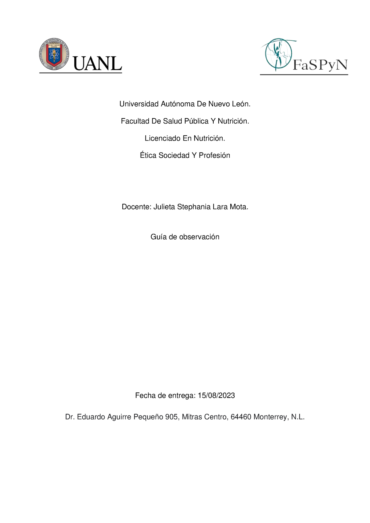 Evidencia De Aprendizaje 15 Universidad Autónoma De Nuevo León Facultad De Salud Pública Y 9545