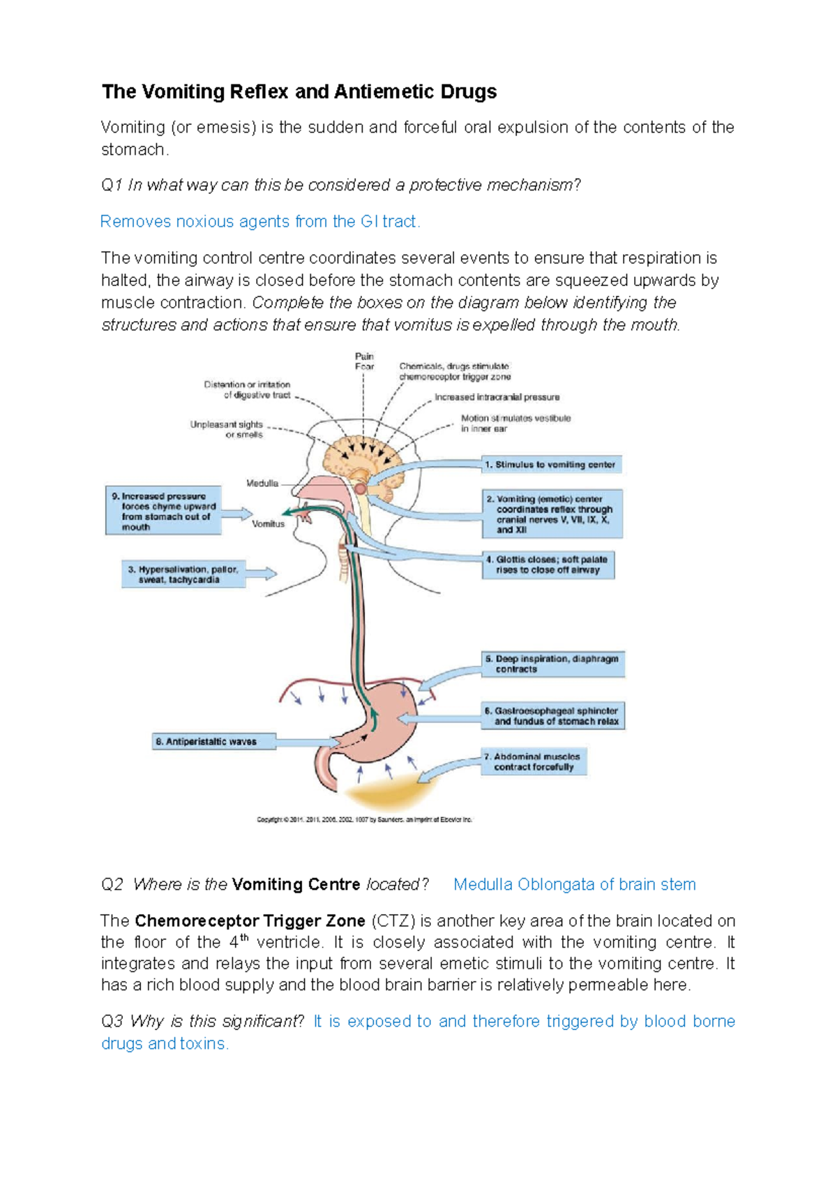 Antiemetic Drugs (Answers) - The Vomiting Reflex And Antiemetic Drugs ...