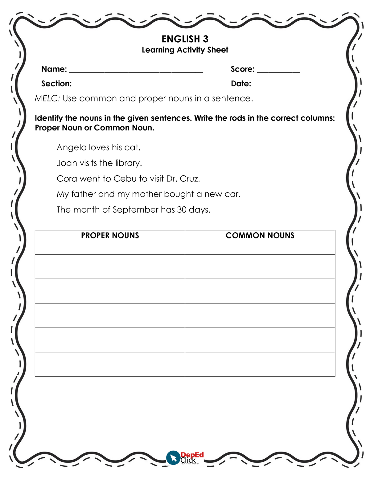 Activity Sheets In English For Grade 1