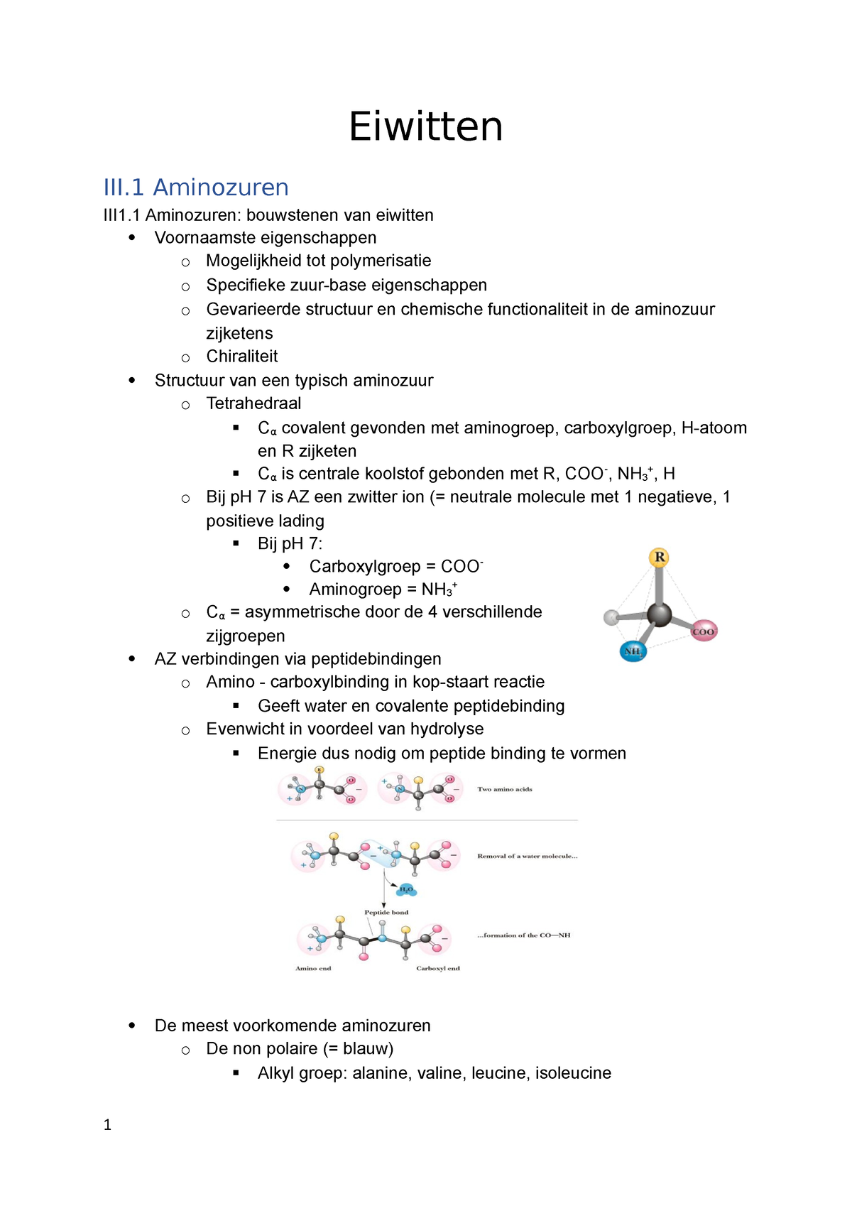 Samenvatting Hoofdstuk 3eiwittenbiopolymeren Eiwitten Iii Aminozuren Iii1 Aminozuren 3119