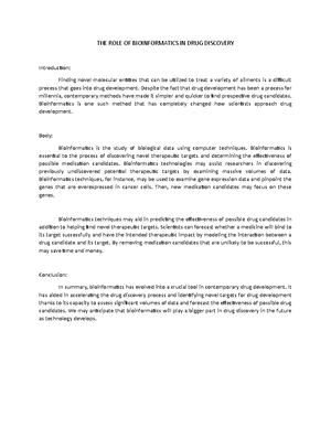 THE ROLE OF Bioinformatics IN DRUG Discovery 3 - THE ROLE OF ...