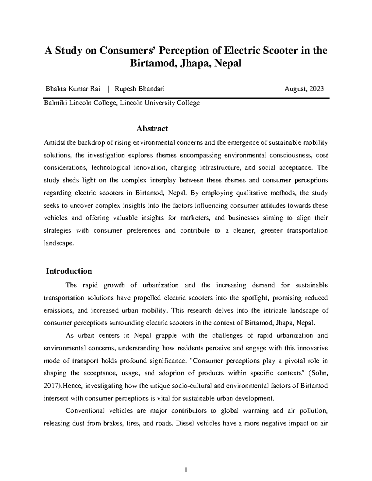 Consumer Perception on Electric Scooter in Jhapa District Nepal - A ...