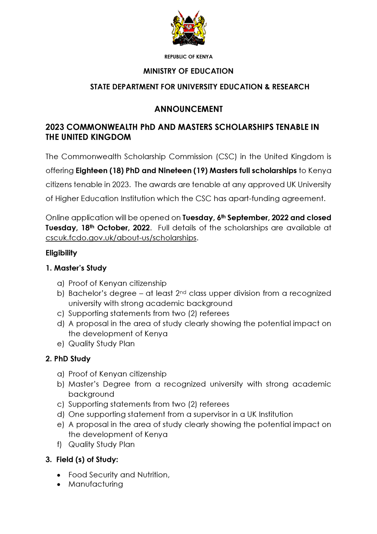 phd scholarships in kenya 2023