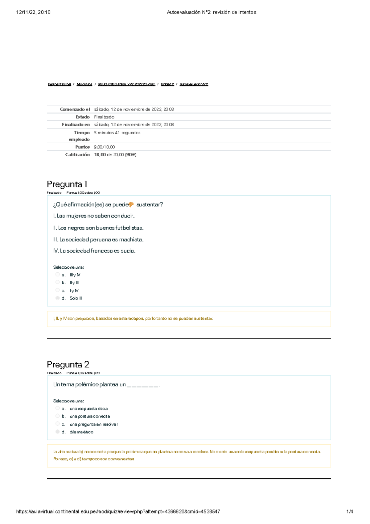 Autoevaluación N°2 Revisión De Intentos - Página Principal / Mis Cursos ...