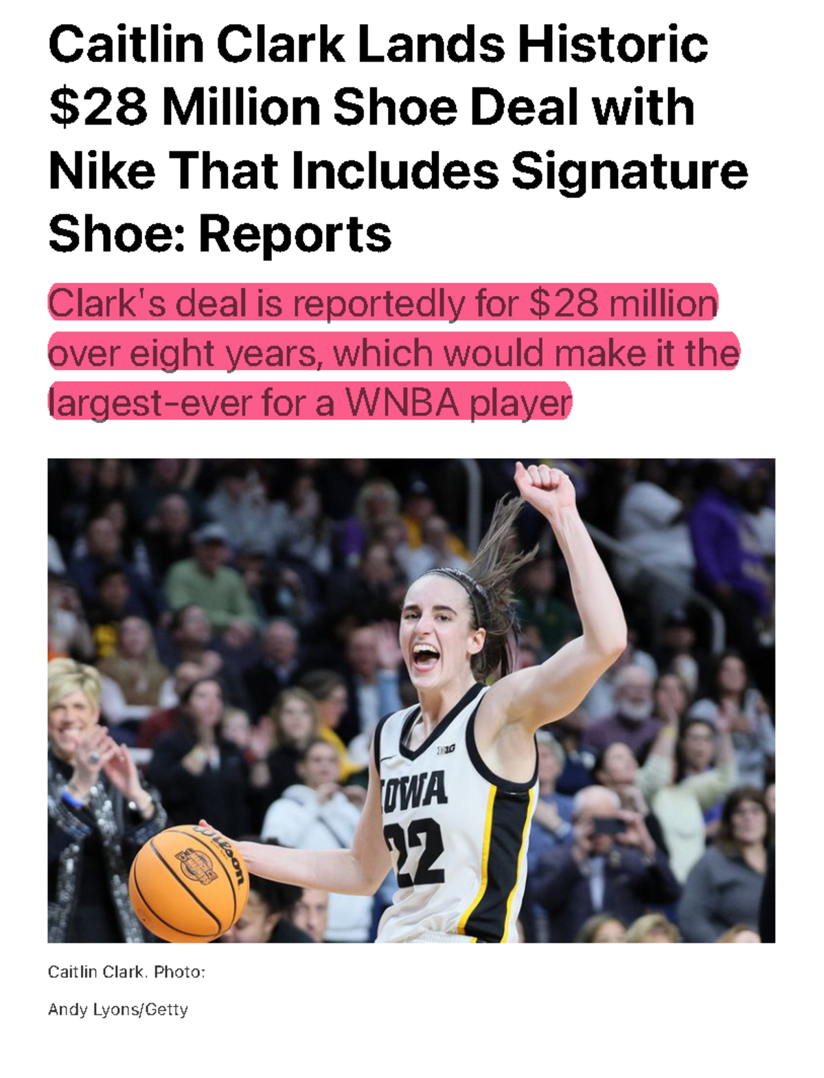 Caitlin Clark Lands Historic 28 Million Deal with Nike Reports