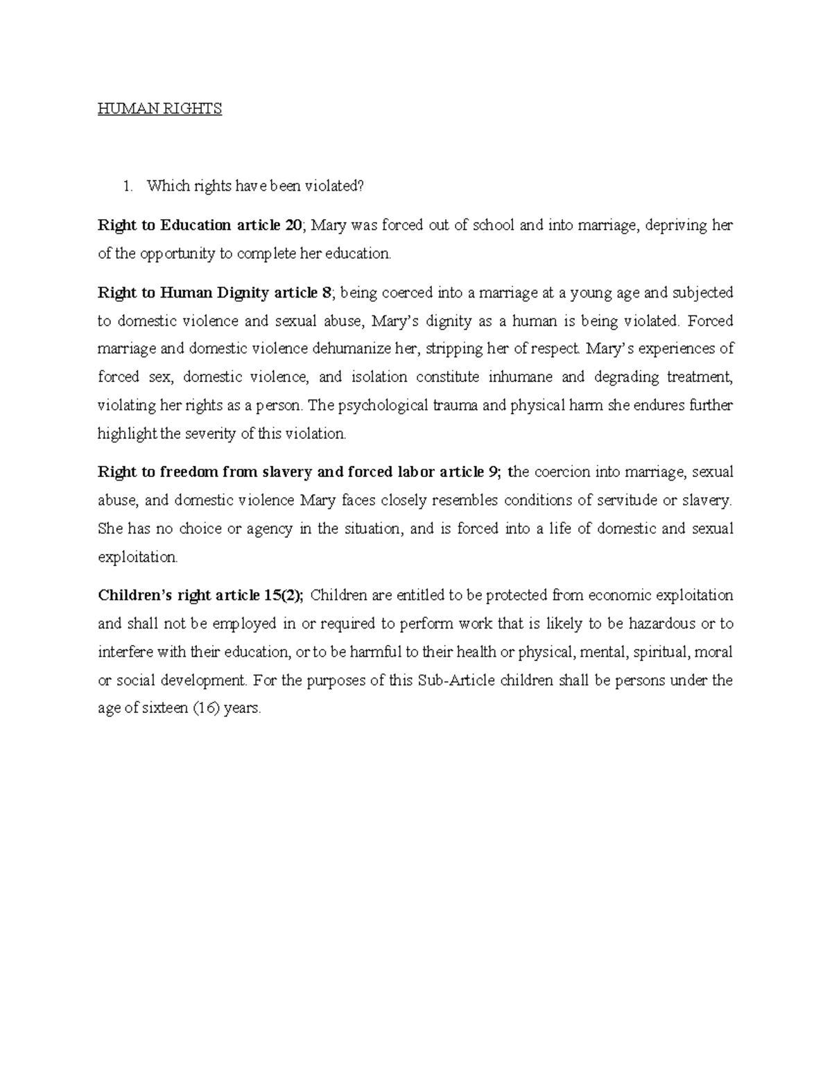 Human Rights Analysis - HUMAN RIGHTS Which rights have been violated ...