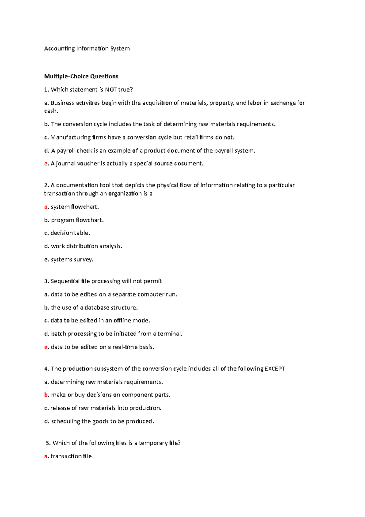 Accounting Information System Quiz 1 Accouning Informaion System