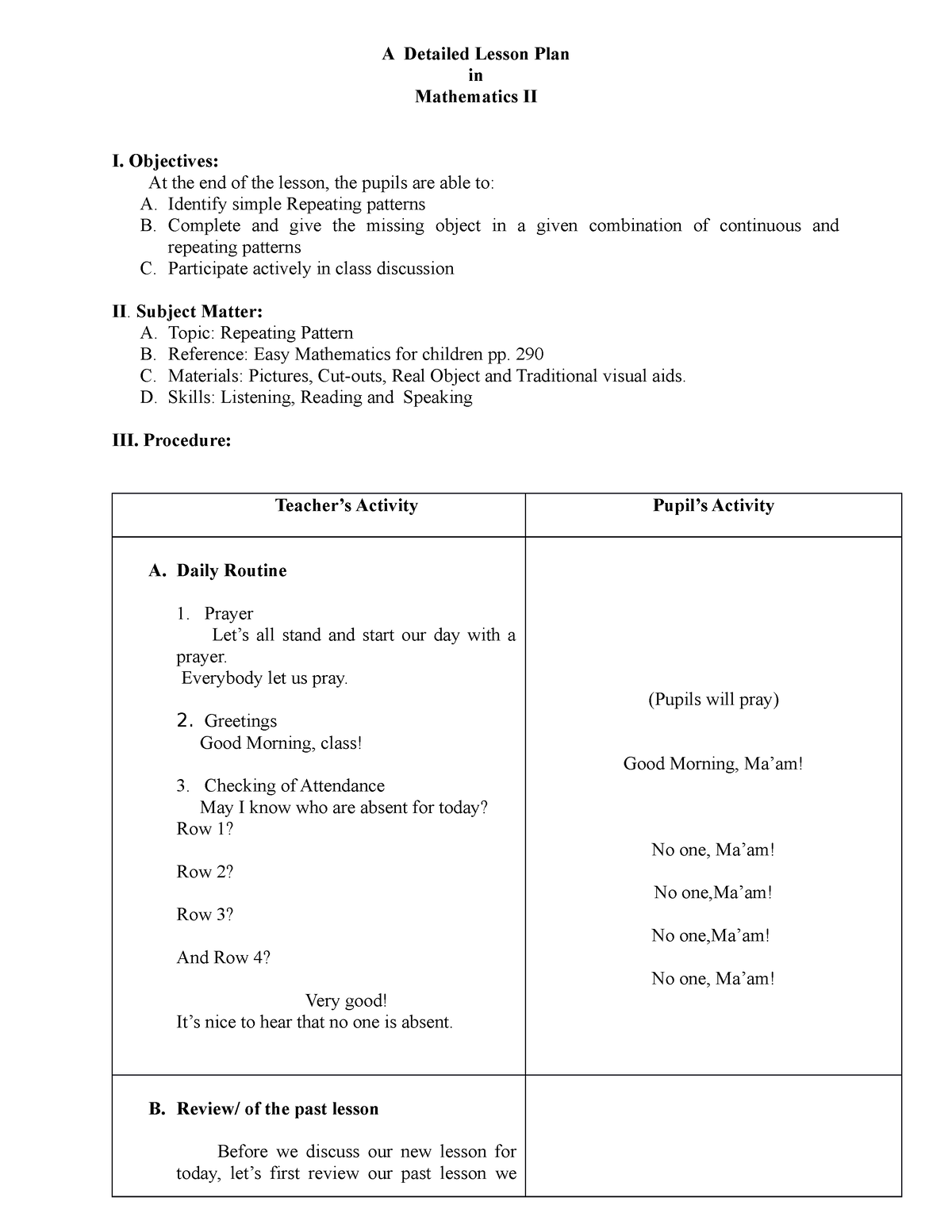 A Detailed Lesson Plan Repaired Repaired - A Detailed Lesson Plan in ...