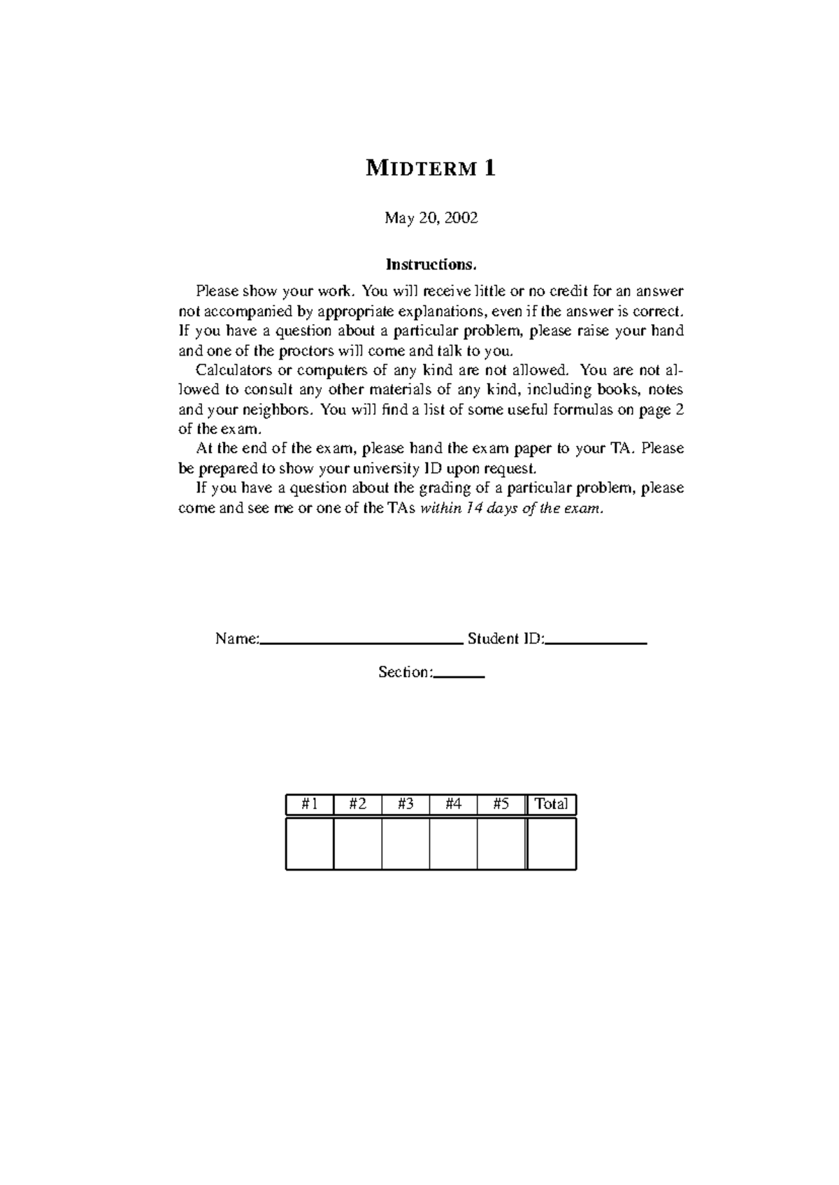 32a practice midterm 2 solutions - MIDTERM 1 May 20, 2002 Instructions ...
