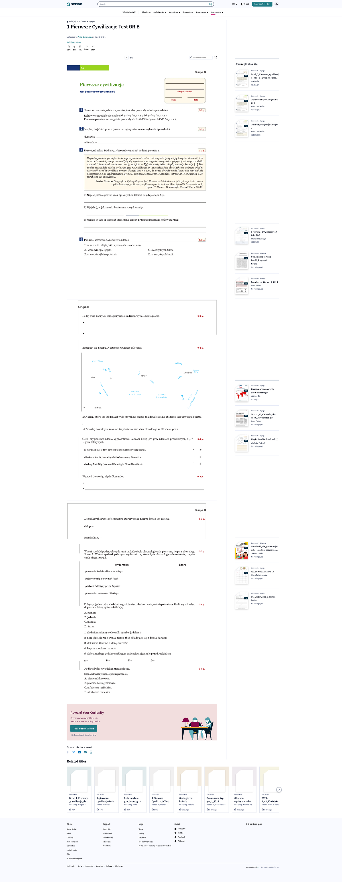 1 Pierwsze Cywilizacje Test GR B PDF - You Might Also Like Related ...