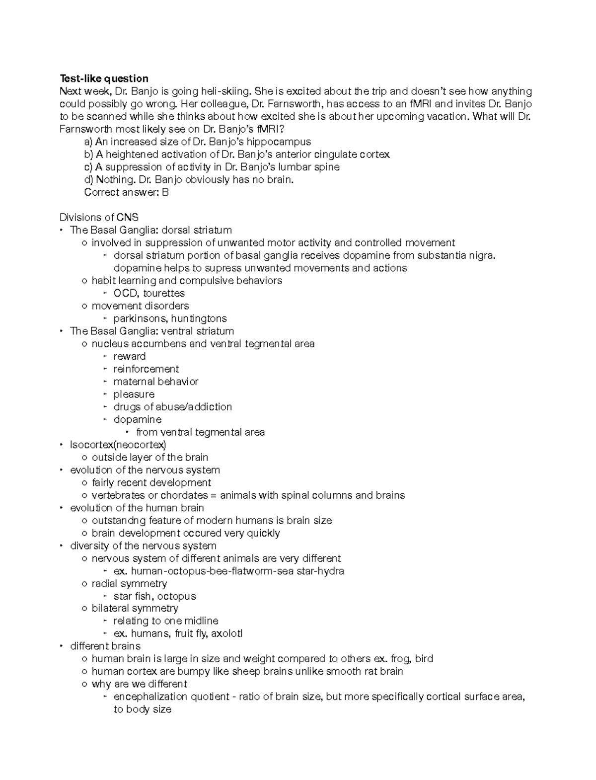 1-18 Lecture - behavioral neuroscience notes divisions of CNS, cells of ...