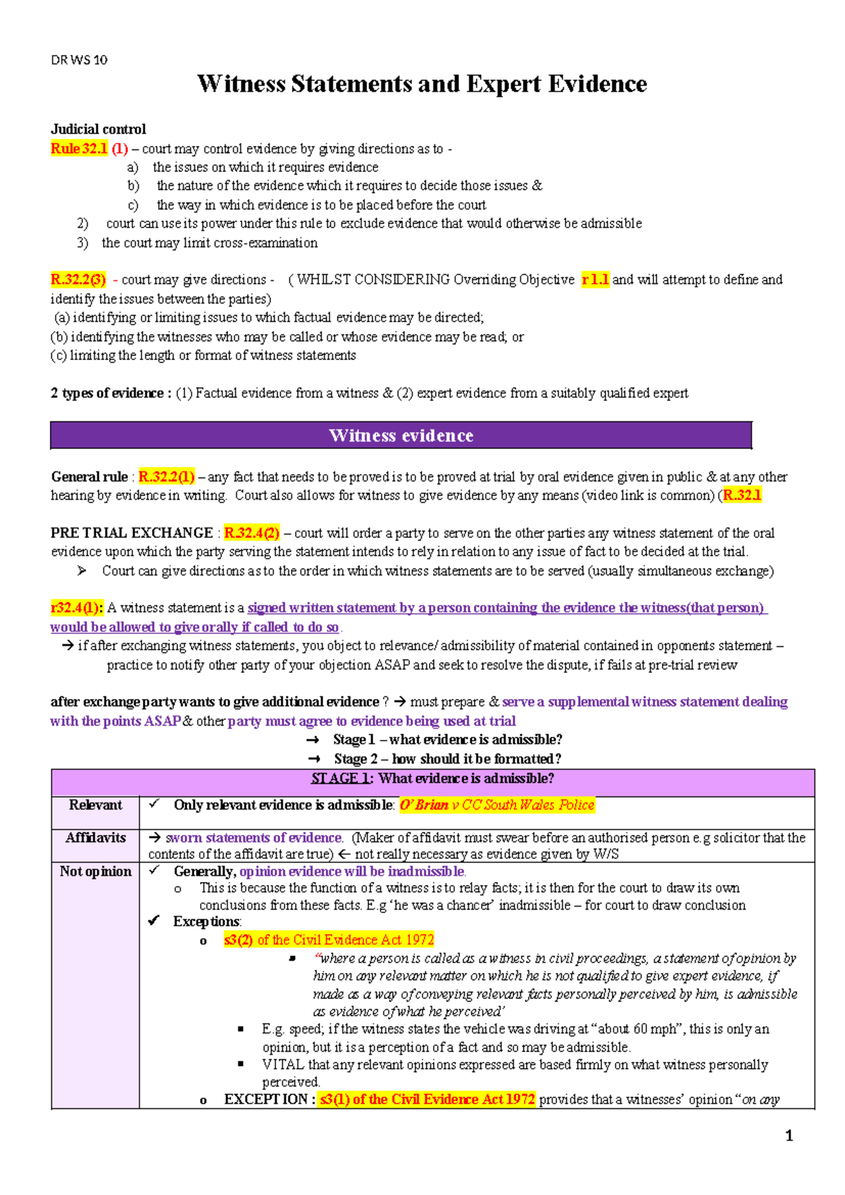DR WS10 11 - Summary Dispute resolution - Witness Statements and Expert ...
