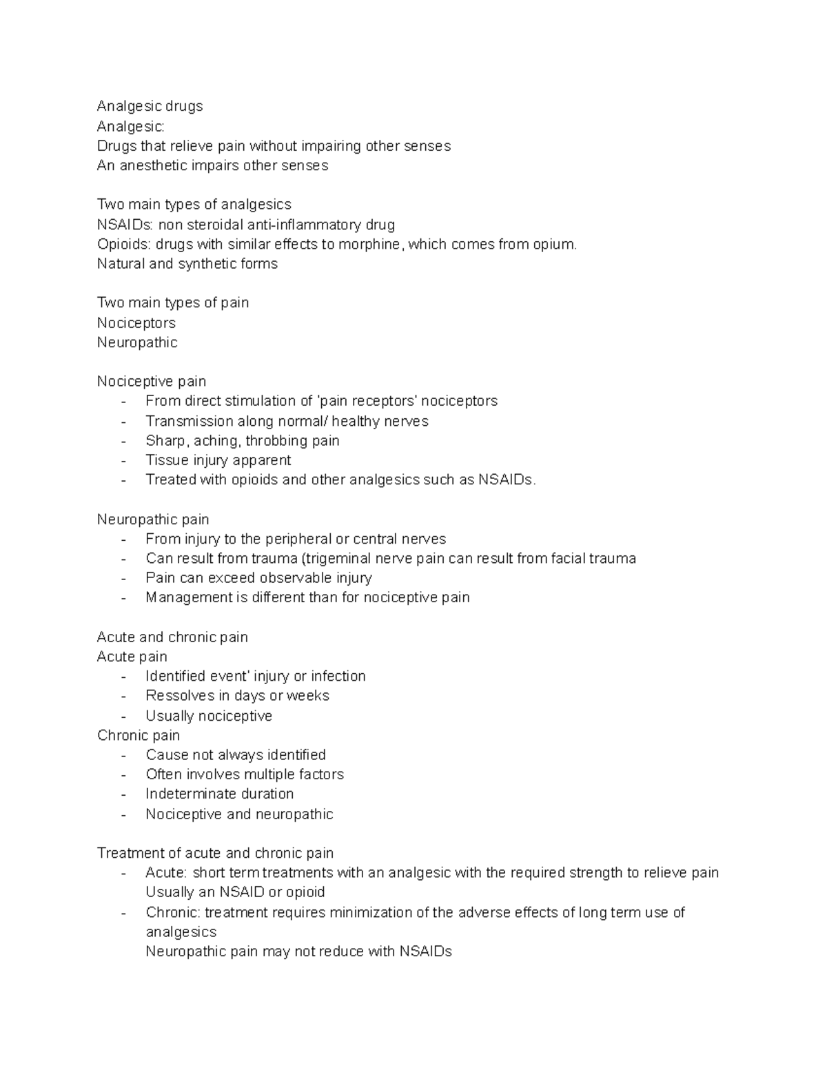 Analgesic drugs - lecture note summary - Analgesic drugs Analgesic ...