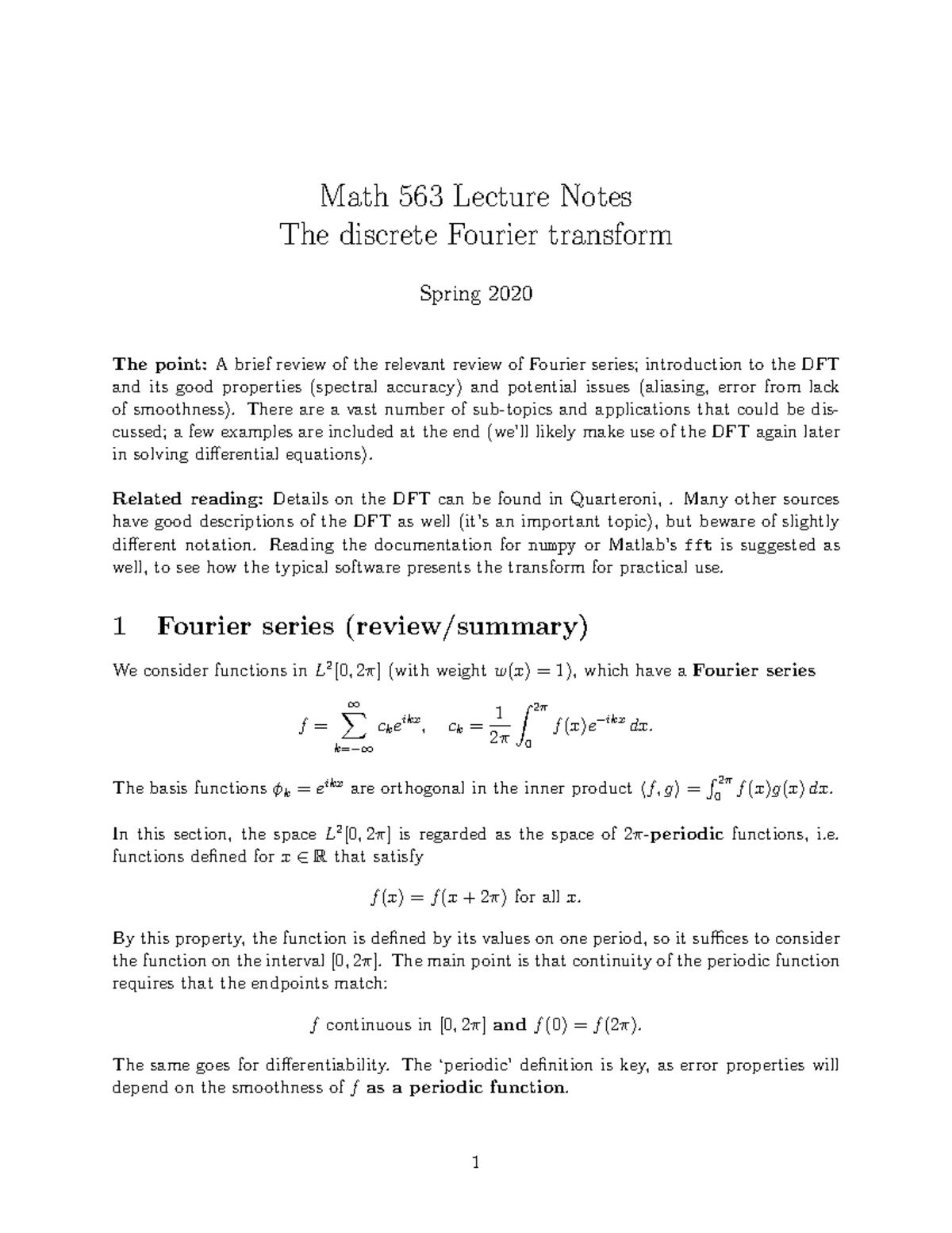 The Discrete Fourier Transform - Math 563 Lecture Notes The Discrete ...