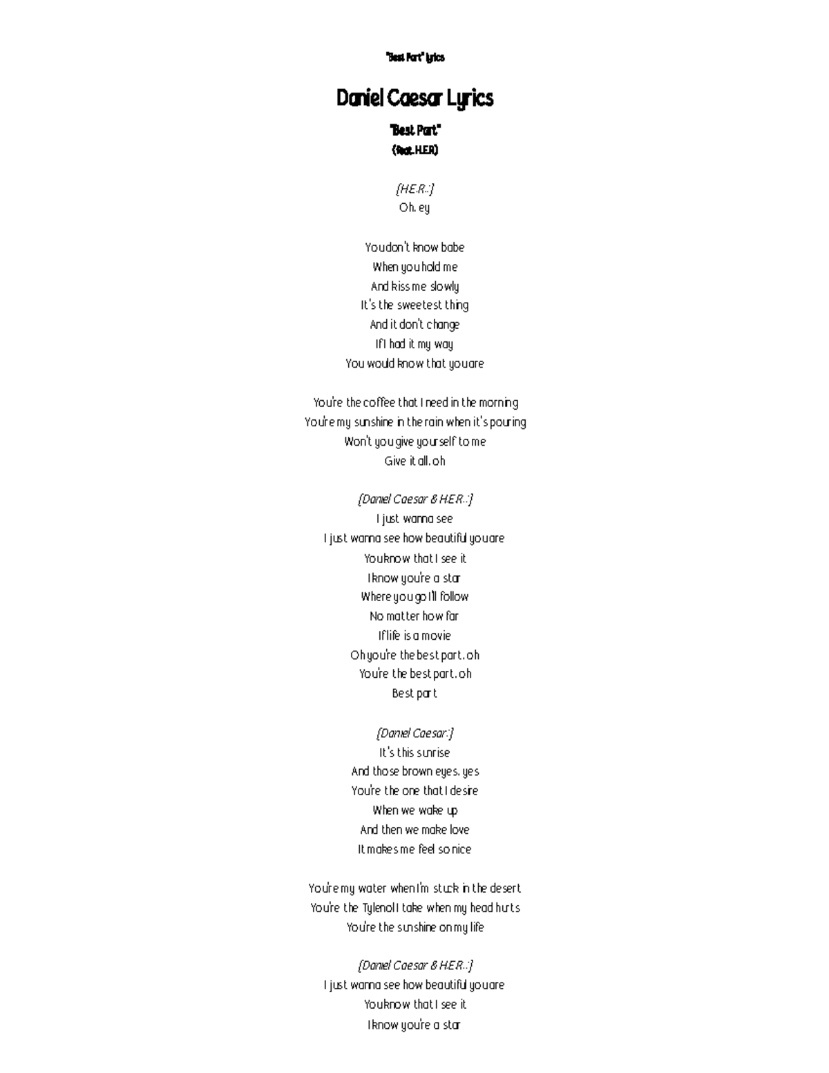 best part in 2023  Pretty lyrics, Daniel caesar, H.e.r lyrics