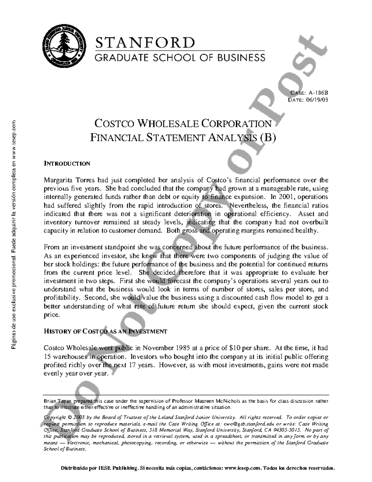 Nanopdf Case for Costco Financial analysis CASE A186B DATE 06/19