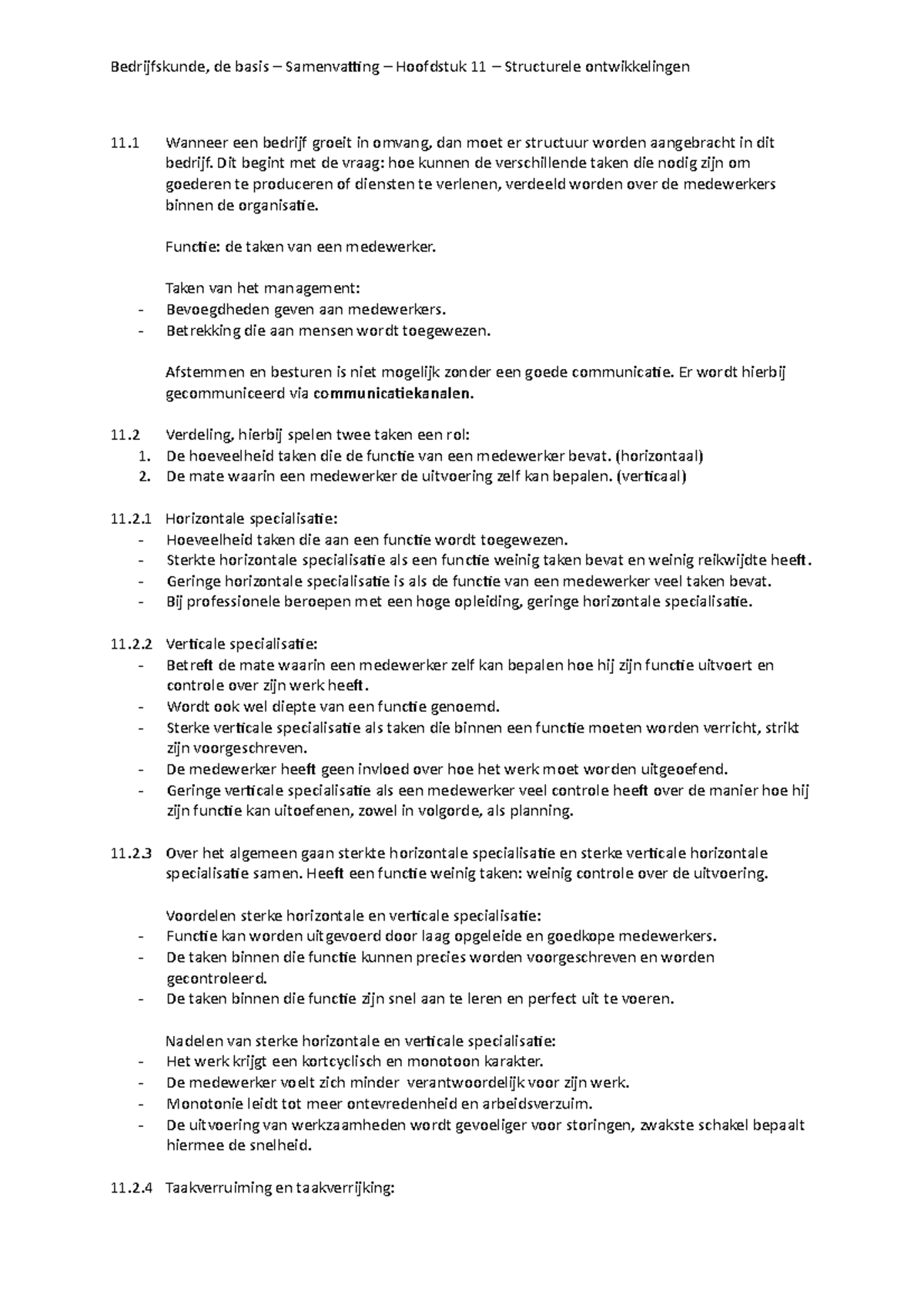 Samenvatting Bedrijfskunde: De Basis - Hoofdstuk 11 | Arbeid En ...