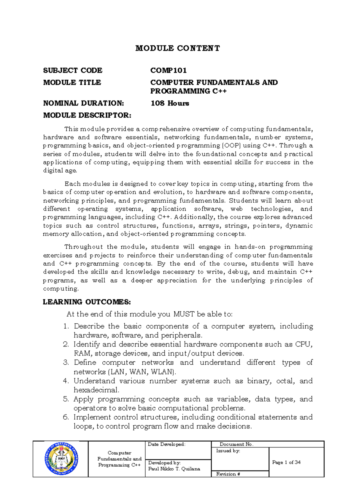 Module-1 - Notes for - Computer Fundamentals and Programming C++ Date ...
