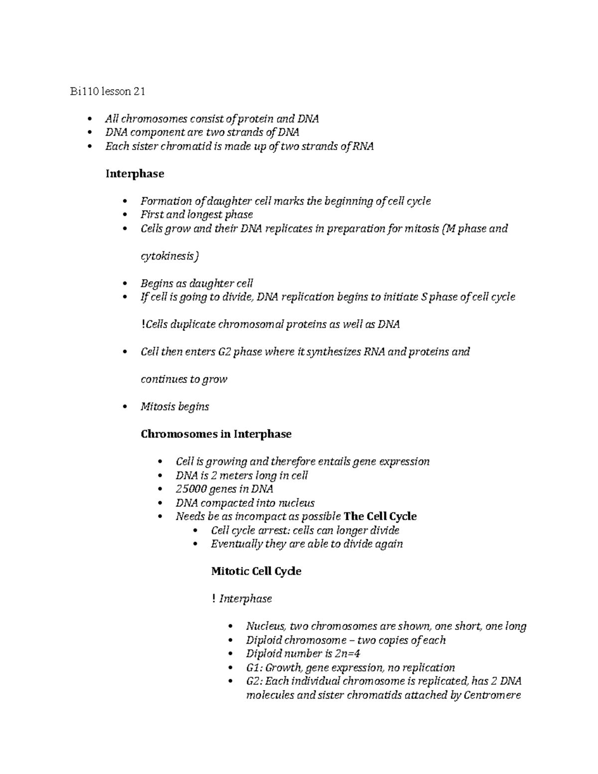 Bi110 lesson 21 - business notes - Bi110 lesson 21 All chromosomes ...