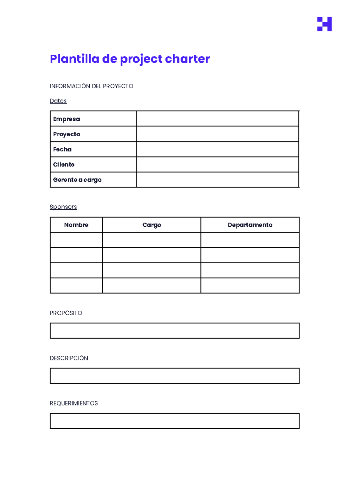 Plantilla de project charter - gestión de proyectos - Plantilla de ...