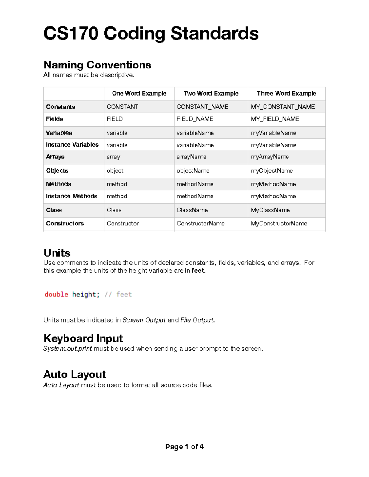 CS170 Coding Standards - Naming Conventions All names must be ...