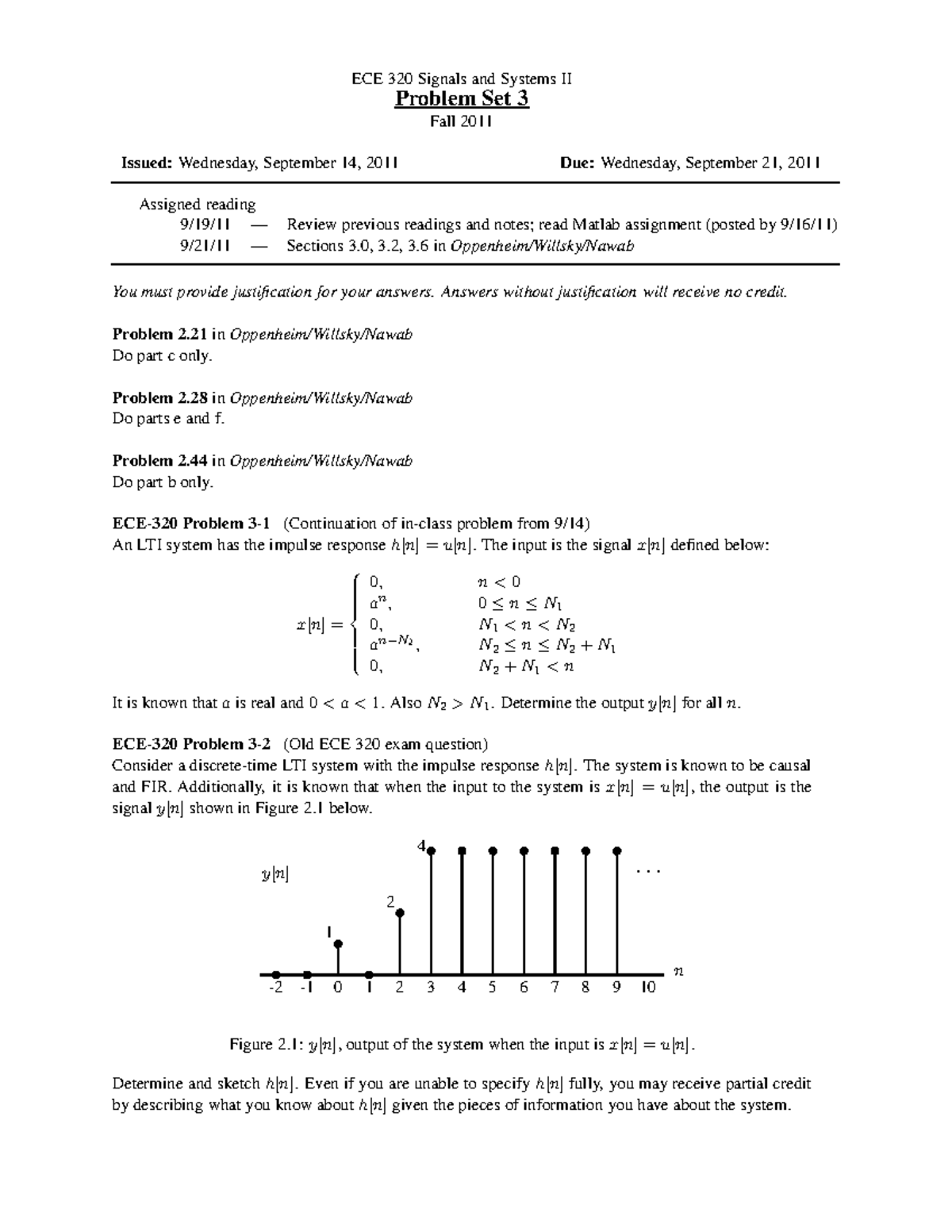 Problem Set 03 - 2011 - ECE 320 Signals and Systems II Problem Set 3 ...