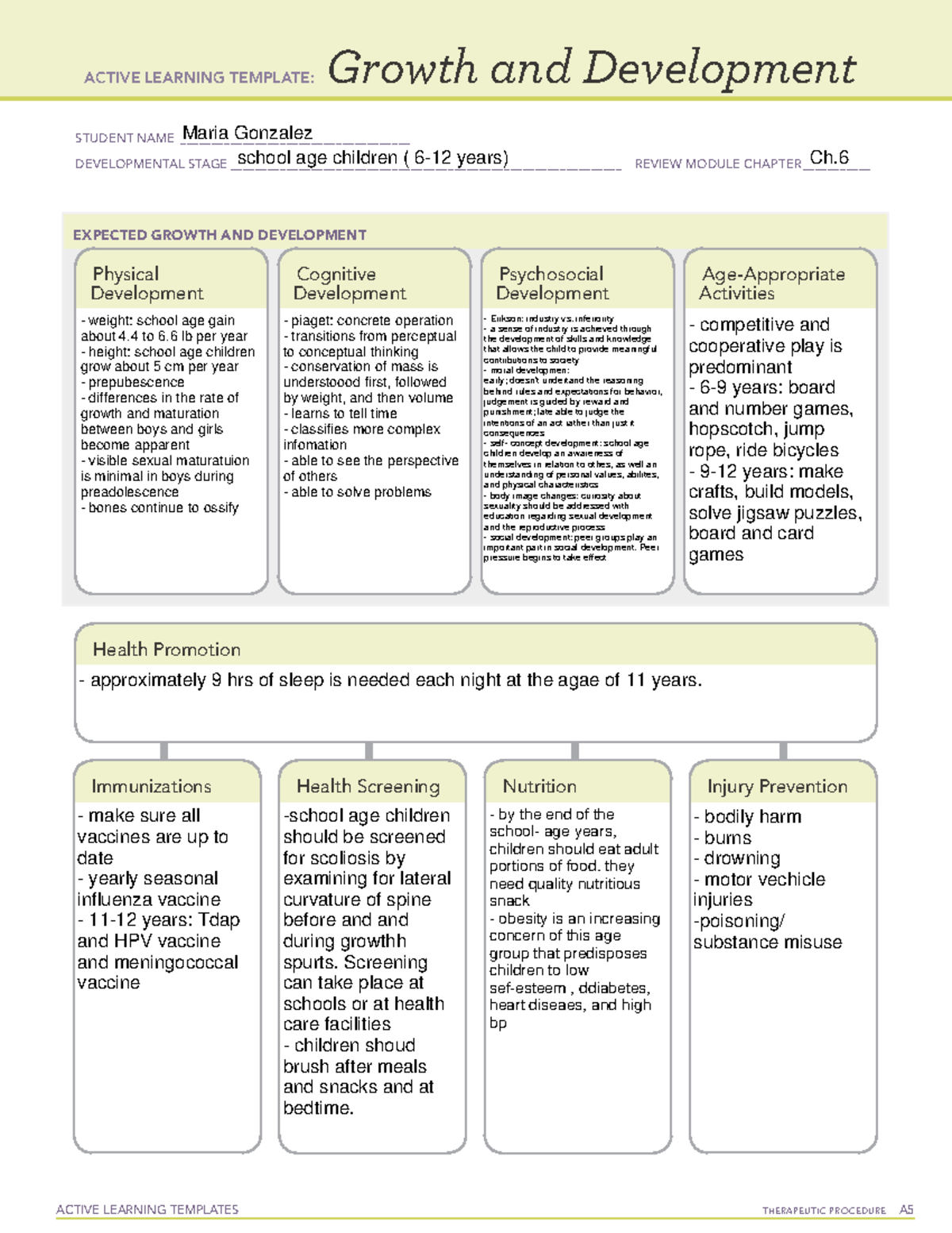 Growth and development school-age 6-12 year old - ACTIVE LEARNING ...