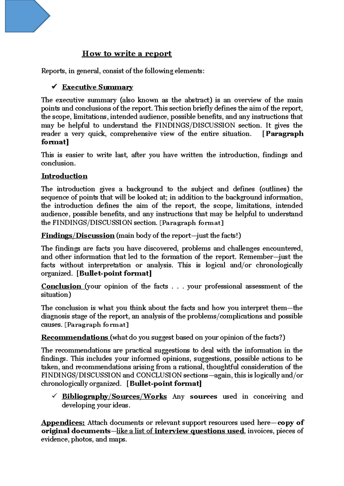 english workshop - How to write a report Reports, in general, consist ...