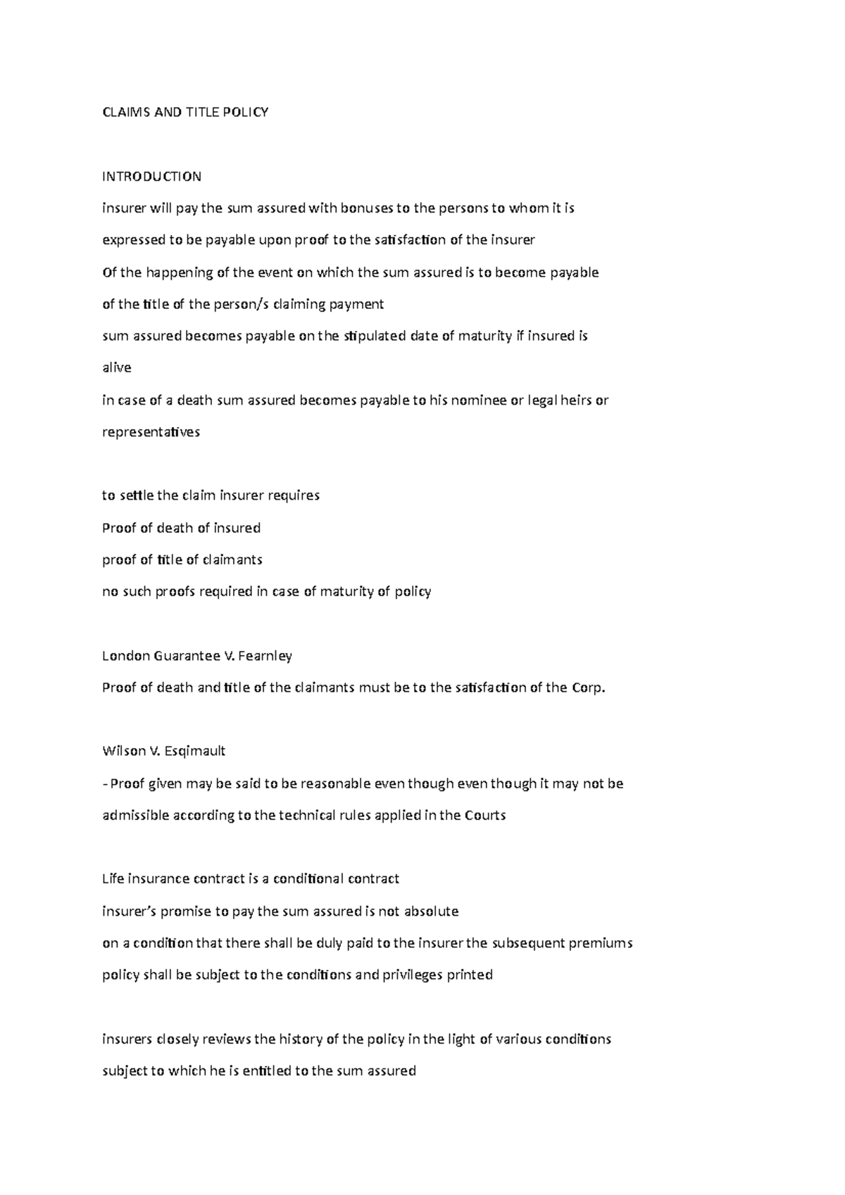 Claims AND Title Policy - CLAIMS AND TITLE POLICY INTRODUCTION insurer ...