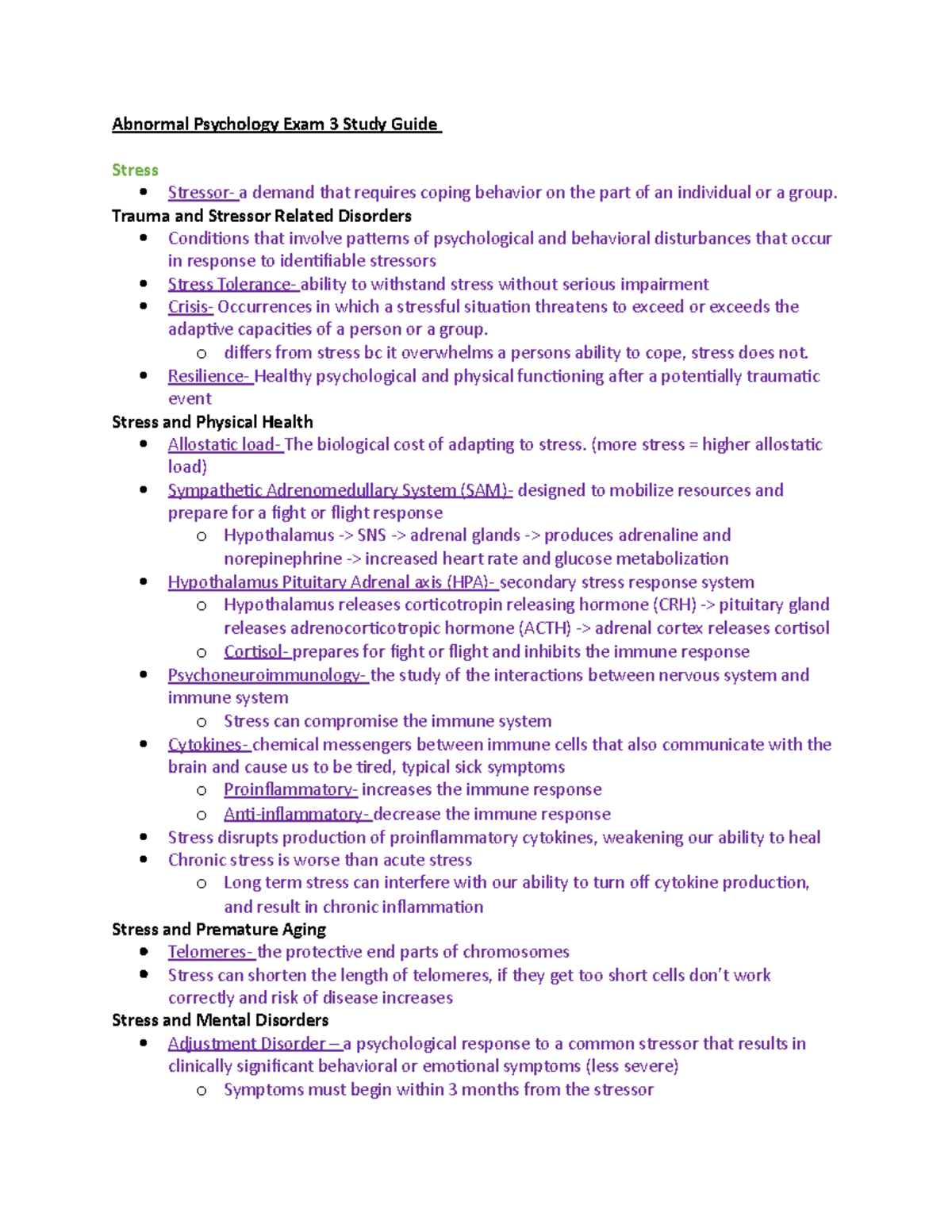 Abnormal Psychology Exam 3 Study Guide - Trauma And Stressor Related ...