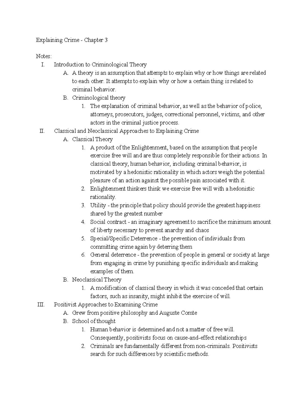 Ch3 Lecture Notes 3 Explaining Crime Chapter 3 Notes I Introduction To Criminological 5173