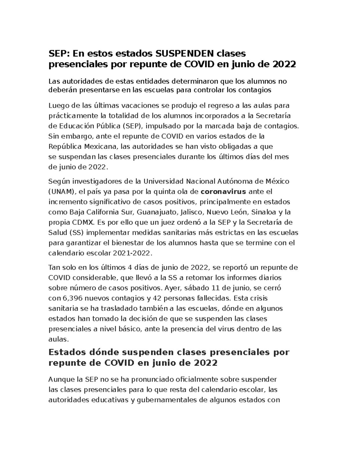 SEP - njggsyhsusu - SEP: En estos estados SUSPENDEN clases presenciales ...