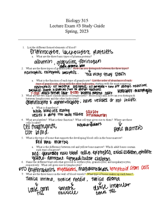 Bio 315 Exam 4 Fall 2023 - Fourth Exam Of Bio 315 For Fall 2023 -?+ B?t ...