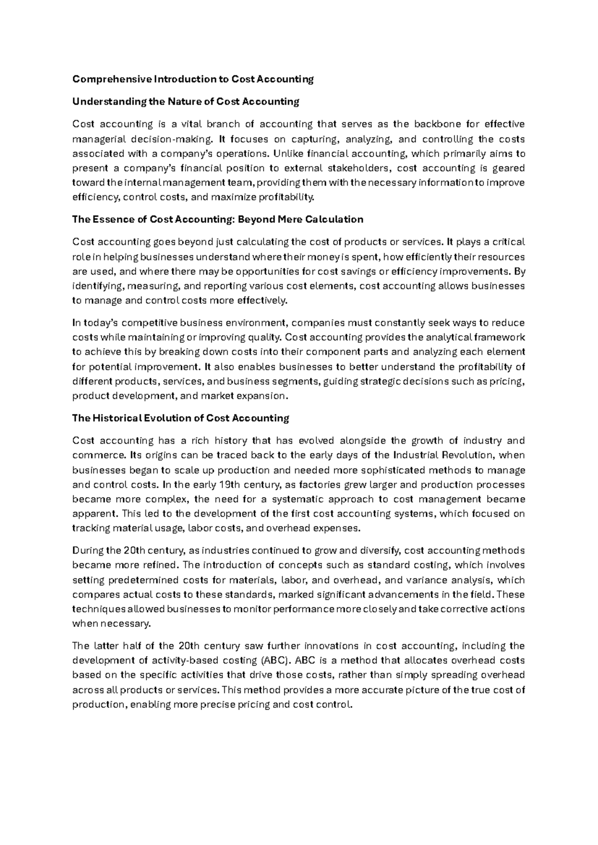 Comprehensive Introduction to Cost Accounting - Comprehensive ...