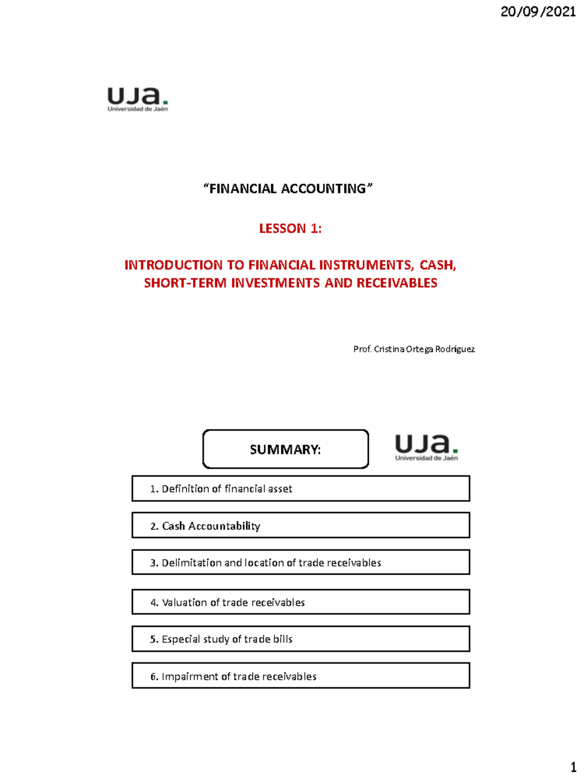 Topic 1 Introduction TO Financial Instruments 21 22 - “FINANCIAL ...