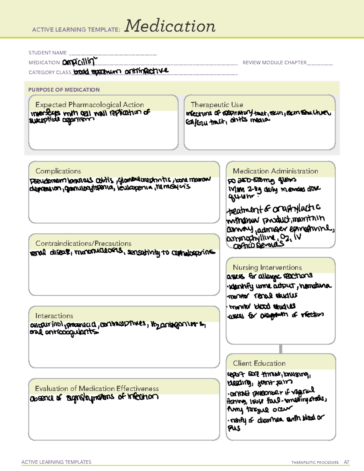 medication templates - STUDENT NAME ...