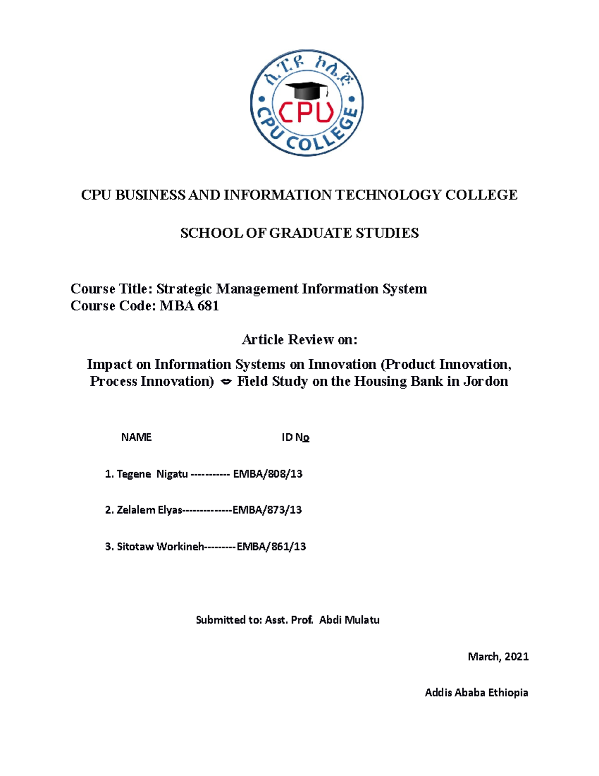 MIS assignment a.review CPU BUSINESS AND INFORMATION TECHNOLOGY