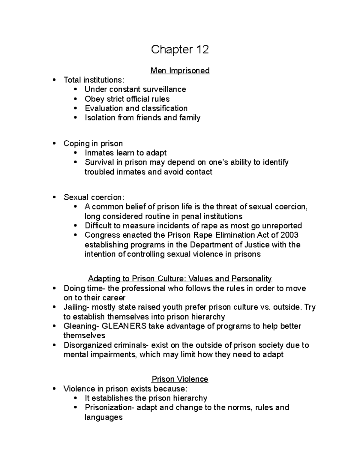 Intro Criminal Justice Chapter 12 - Chapter 12 Men Imprisoned Total ...