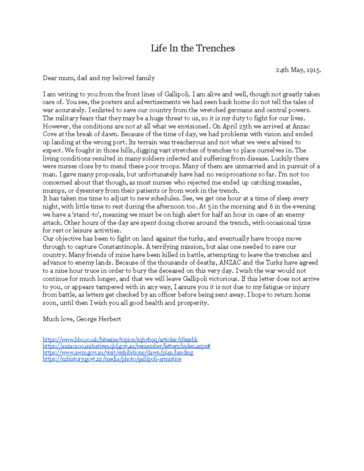 Year 9 WWII Soldier Letter Entry Example - Life In the Trenches 24th ...