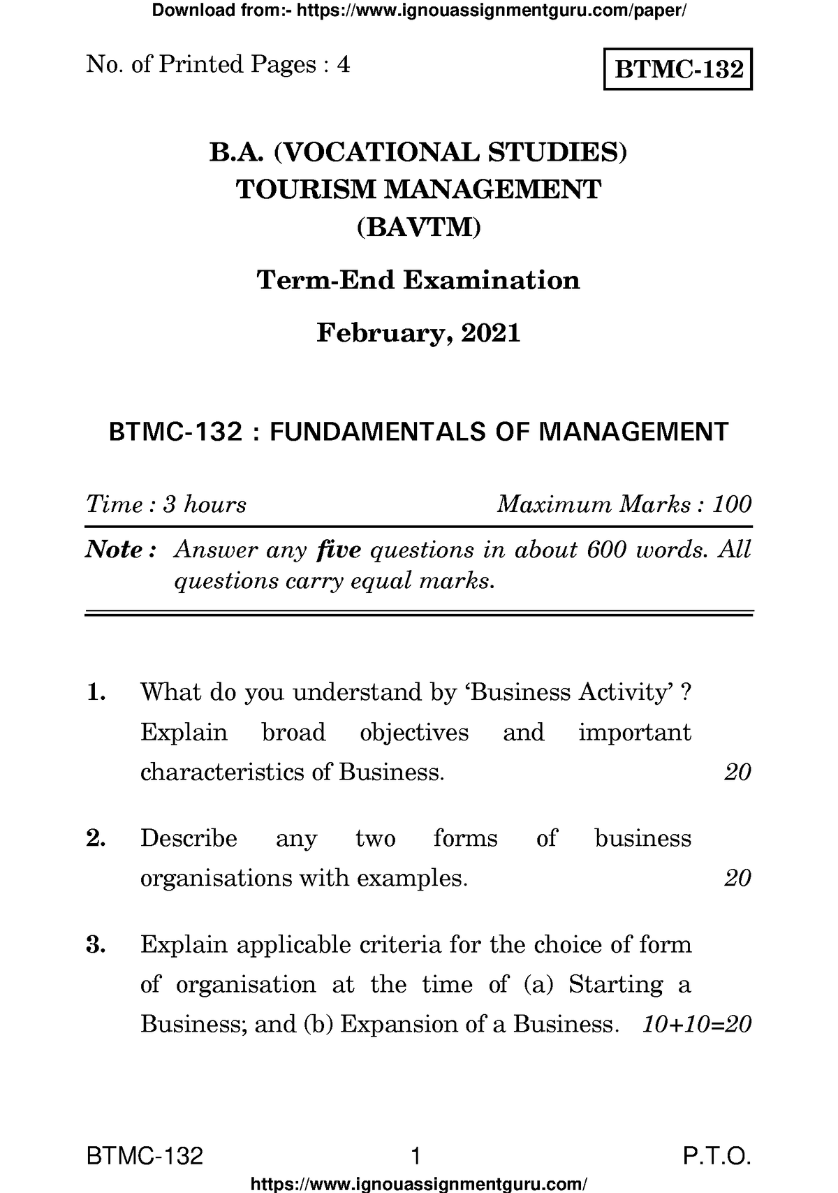 BTMC 132 DEC 2020 Paper Ignouassignmentguru - BTMC-132 1 P.T. BTMC- B ...