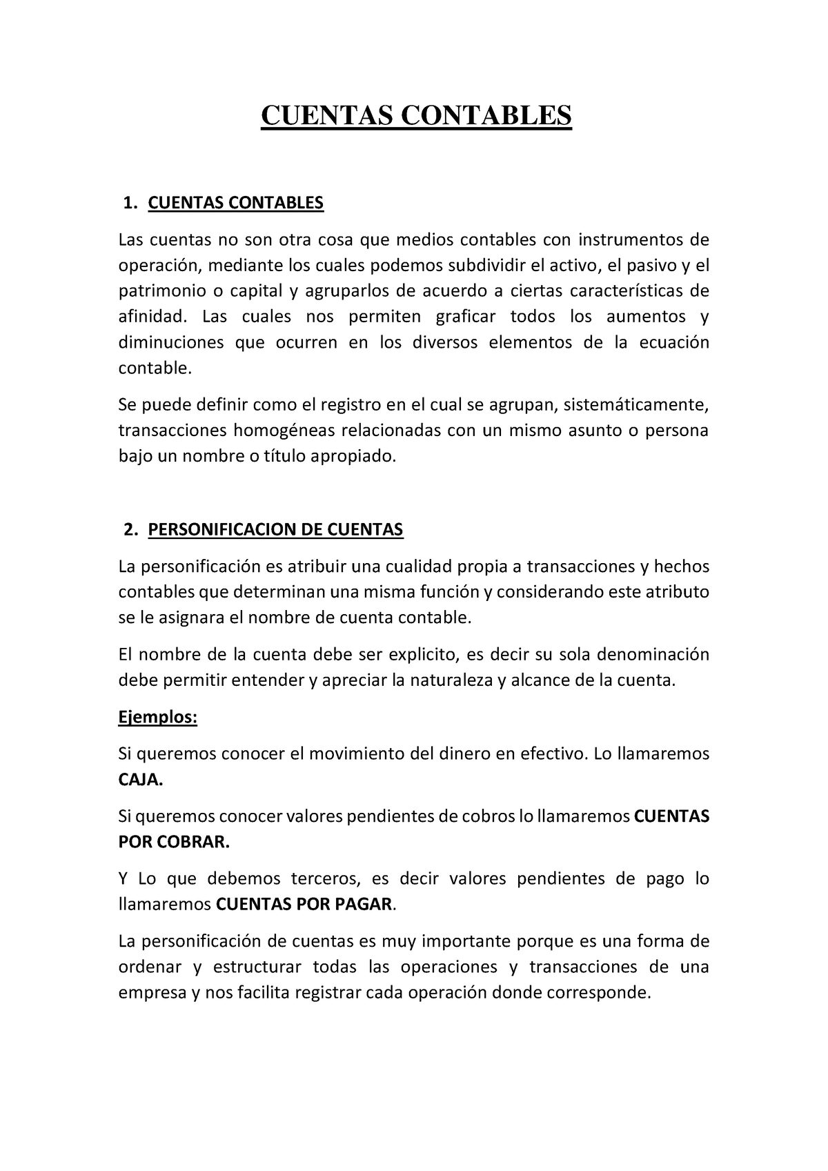 Cuentas Contables - CUENTAS CONTABLES 1. CUENTAS CONTABLES Las Cuentas ...