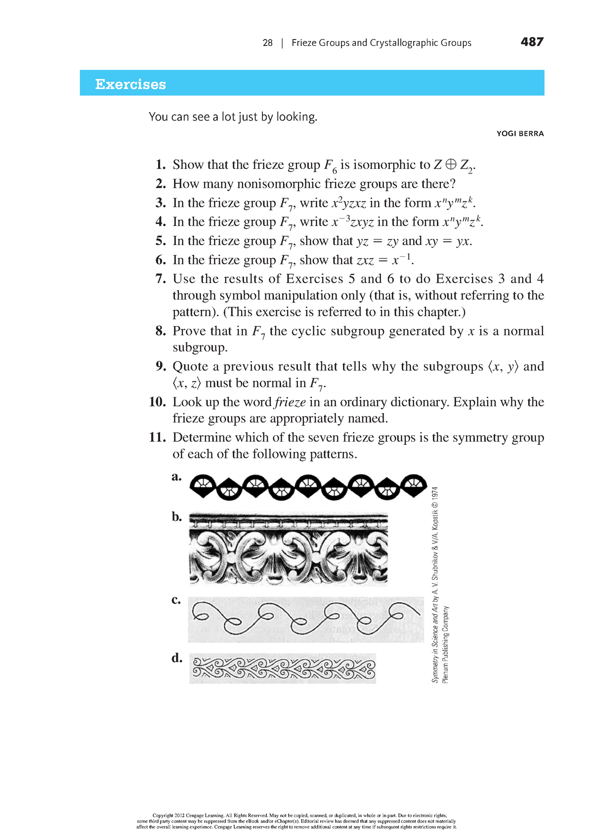 Exercise Frieze Groups and Crystallographic Groups - yogi berra Show ...