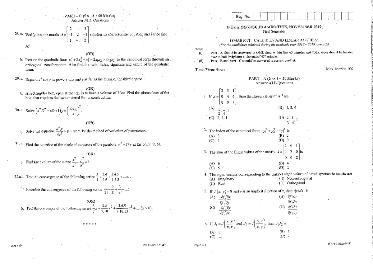 18MAB101T 1ST SEM - afafaf - Calculus And Linear Algebra - Studocu