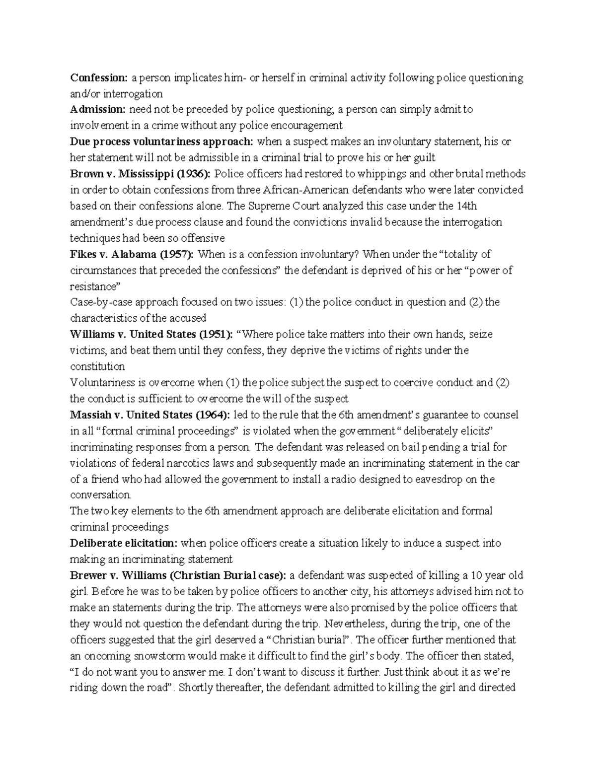 CJ 375 Criminal Procedure Chapter 8 Notes - Confession: a person ...